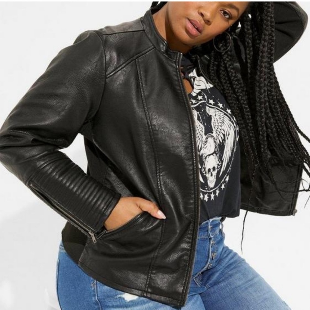 Torrid Size 1 Faux Leather Collarless Moto Jacket